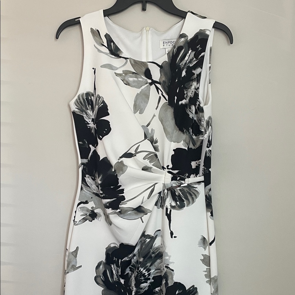 Enfocus Studio Monochrome Floral Midi Dress Size 6